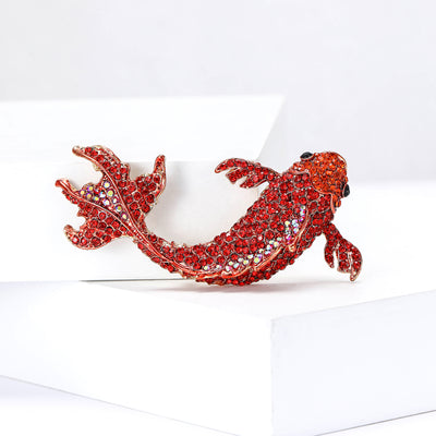 Red Crystal Koi Fish Brooch displayed from the front