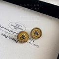 Antique Gold Round Camellia Flower Rope Edge Stud Earrings view 3