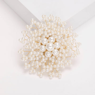 White Pearl Cluster Snowflake Brooch Gold Wire Floral Pin