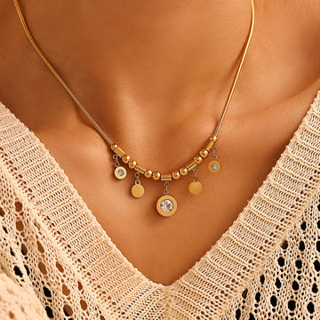 Gold Roman Numeral Disc Charm Snake Chain Necklace Bracelet