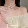 Pearl Strand Camellia Flower Pendant Necklace White Gold Tone view 2