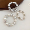 Irregular Metal Nugget Pearl Stretch Bracelet Sets view 7
