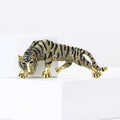Gold Silver Tone Black Enamel Striped Tiger Brooch view 2
