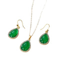 Green Teardrop Rhinestone Resin Earring Necklace Set view 5