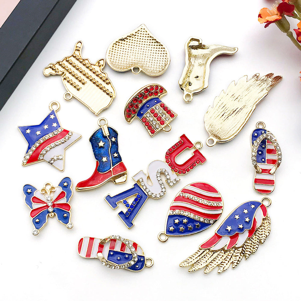 Enamel Zinc Alloy USA Flag Wing Boot Star Charm Pendant for DIY Earrings Necklace