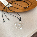 Silver Hollow Flower Pendant Black Cord Adjustable Necklace view 6