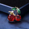 Red Crystal Cherry Bee Brooch Pearl Green Leaf Accents view 4