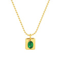 Gold Ball Chain Green Oval Zircon Square Pendant Necklace view 5