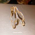 Gold Tone Crystal Clover Shaped Hoop Statement Earrings view 2