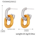 Gold Steel Two Tone Hollow Double U Link Drop Earrings view 7