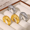 Wide Open Dome Ring Embossed Stars Copper Gold Steel Band view 4