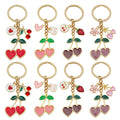 Four Pink Red and Brown Cherry Heart Metal Keychain Designs view 1