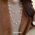 Red or White Beaded Long Necklace With Gold Tone Links view 3