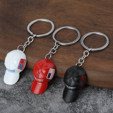 Baseball Cap Keychain With Flag Patch in Red, White and Black
