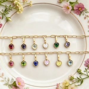 Gold Tone Chain Necklaces With Small Heart Birthstone Pendants