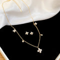 Gold Pearl Flower Station Necklace and Matching Stud Set view 6