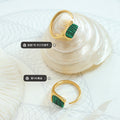 Open Adjustable Signet Rings With Green Striped Stone Inlay view 2