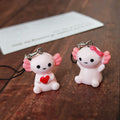 Pink Axolotl Figure Phone Strap Charms in Two Poses view 1