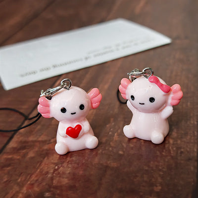 Main product view of pink Axolotl Figure Phone Strap Charms in Two Poses