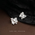 Silver Tone Irregular Sculpted Metal Stud Earrings With Folded Texture view 6