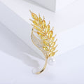 Gold Tone Yellow Crystal Wheat Brooch With Pearl Accent view 6