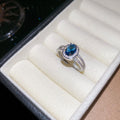 Silver Multi Row Crystal Open Ring Blue Oval Halo Band view 7