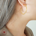 Bamboo Segment Open C Hoop Earrings Gold or Steel Tone view 4