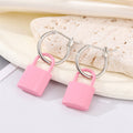 Silver Tone Enamel Padlock Huggie Drop Earrings in Five Colors view 5