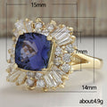 Gold Tone Deep Blue Cushion CZ Halo Ring Sizes 6-10 view 5