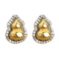 Two-Tone Gold Gourd Stud Earrings Pavé Crystal Halo view 5
