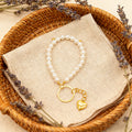 White Faux Pearl Wristlet Keychain Gold Heart Charm view 4