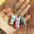 Flocked Bunny Figure Keychains in White, Pink and Gray view 3