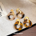 Tortoiseshell Open Circle Gold Link Drop Earrings Jewelry Accessory view 3