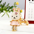 Enamel Princess Dress Rabbit Keychains in White Red and Pink view 9