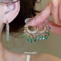 Crystal Teardrop Fringe Hoop Earrings in Two Metal Tones view 2