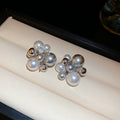 Silver Tone Pearl Cluster Stud Earrings with Crystal Accents view 6