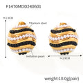 Round Domed Pearl Bead Stripe Stud Earrings Gold Steel view 7