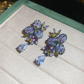 Purple and Blue Crystal Floral Drop Earrings with Teardrops view 6