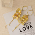 Yellow Translucent Petal Pearl Look Long Hoop Earrings view 3