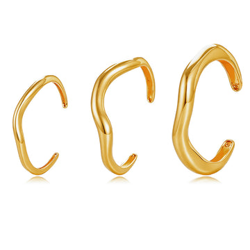 Gold Tone Wavy Open Cuff Bracelets in Three Sculptural Designs
