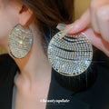 Crystal Pave Oversized Round Disc Statement Earrings view 4