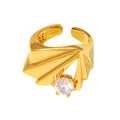 Geometric Fan Open Ring Clear Zircon Gold Steel Size 7 view 5