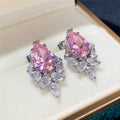 Pink Blue Green Teardrop Leaf Zirconia Stud Earrings view 6