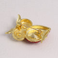 Gold Tone Owl Brooch Red Rhinestone Body Green Crystal Eyes view 3