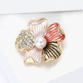 Enamel Flower Brooch Pearl Rhinestone Gold Pink Coral Pin view 3