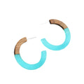 Wood Resin C Hoop Stud Earrings White and Sky Blue view 5