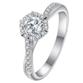 Round Clear Solitaire Pave Shoulder Slim Ring In Silver Tone view 5