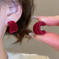 Plush Crescent Hoop Earrings in Brown and Red Metal Tone Jewelry view 4