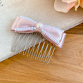 Pink Satin Pearl Rhinestone Bow Hair Combs and Clips view 9