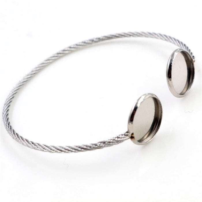 Twisted Wire Open Cuff Bracelet with Two Round Bezel Ends